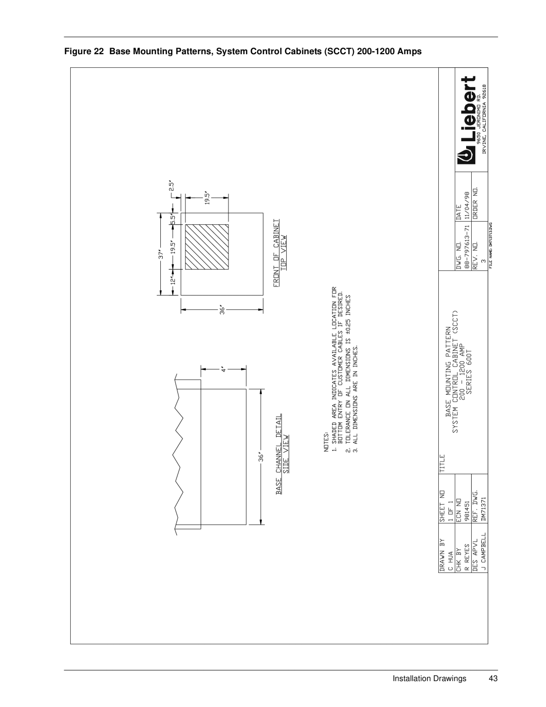 Liebert 600TTM installation manual Installation Drawings 