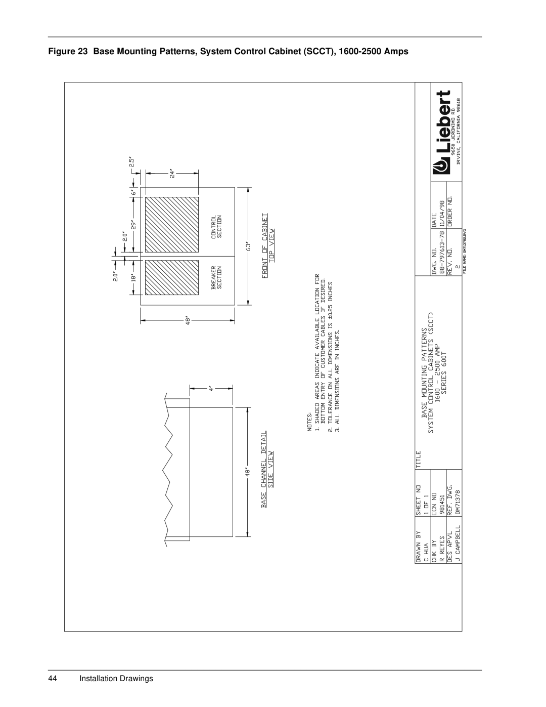 Liebert 600TTM installation manual Installation Drawings 