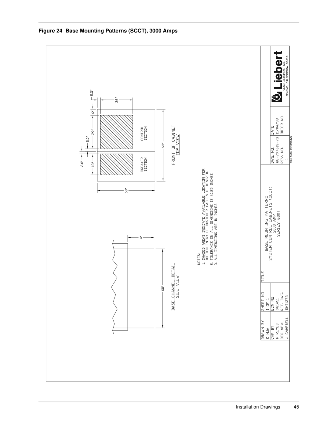 Liebert 600TTM installation manual Base Mounting Patterns SCCT, 3000 Amps 