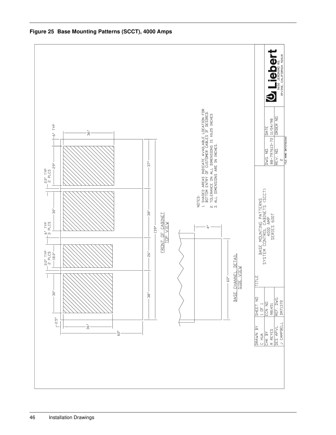 Liebert 600TTM installation manual Base Mounting Patterns SCCT, 4000 Amps 