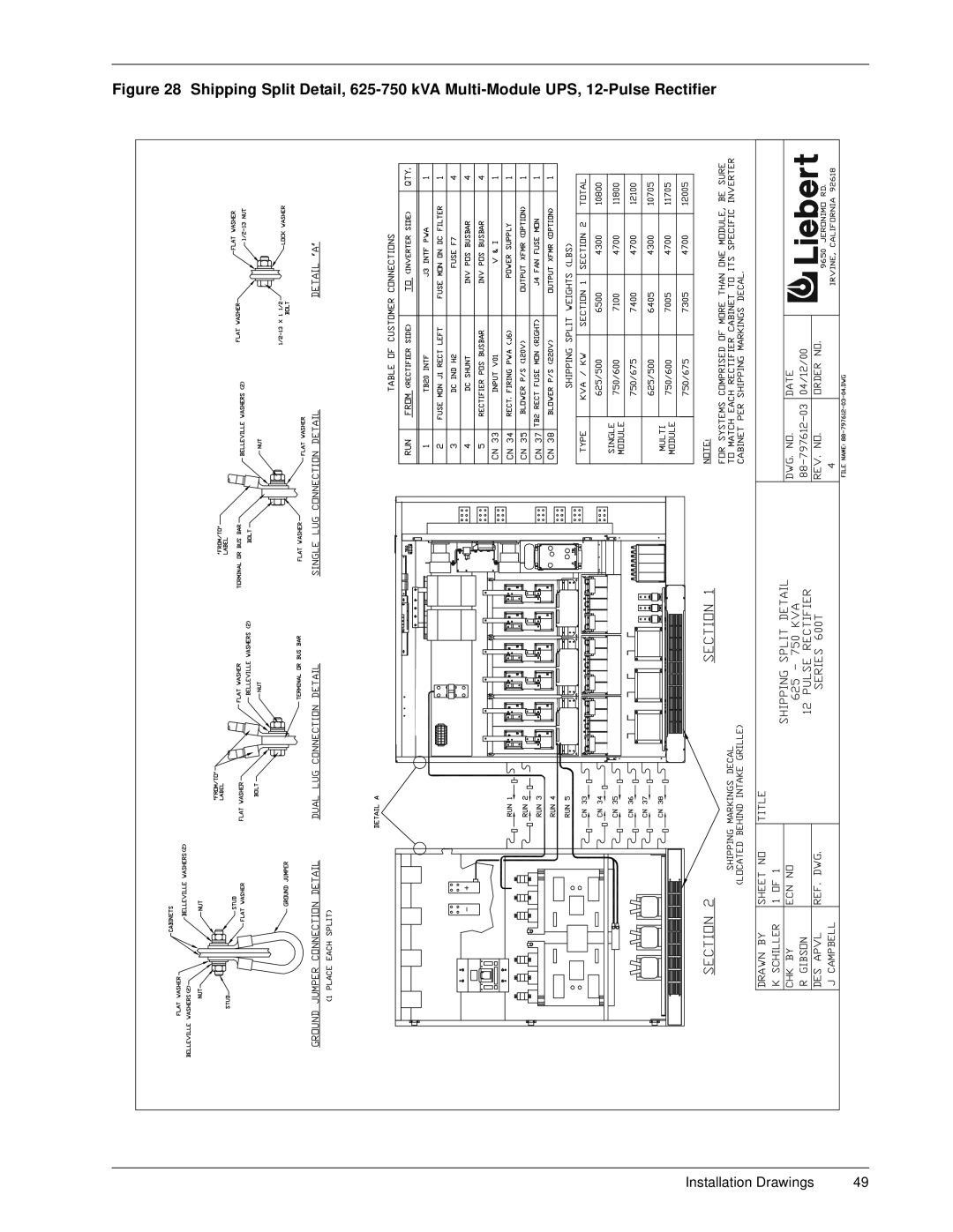 Liebert 600TTM installation manual Installation Drawings 