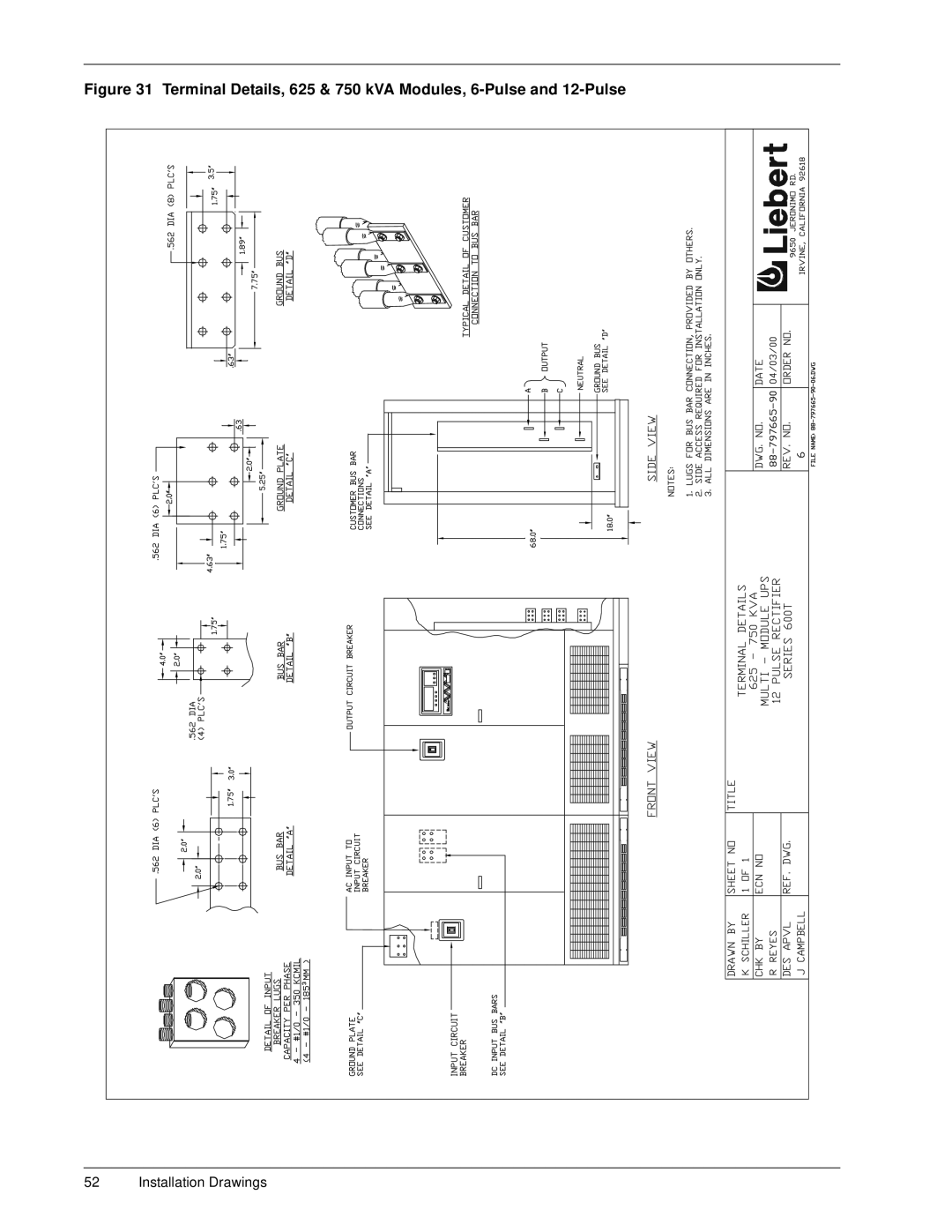 Liebert 600TTM installation manual Installation Drawings 