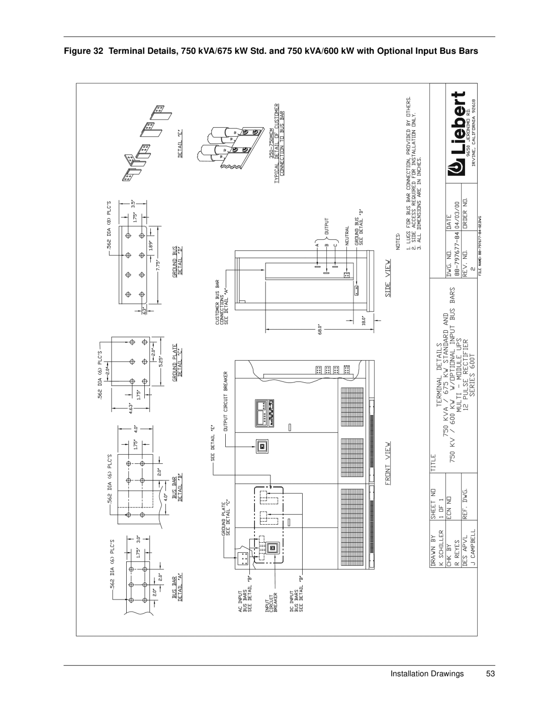 Liebert 600TTM installation manual Installation Drawings 