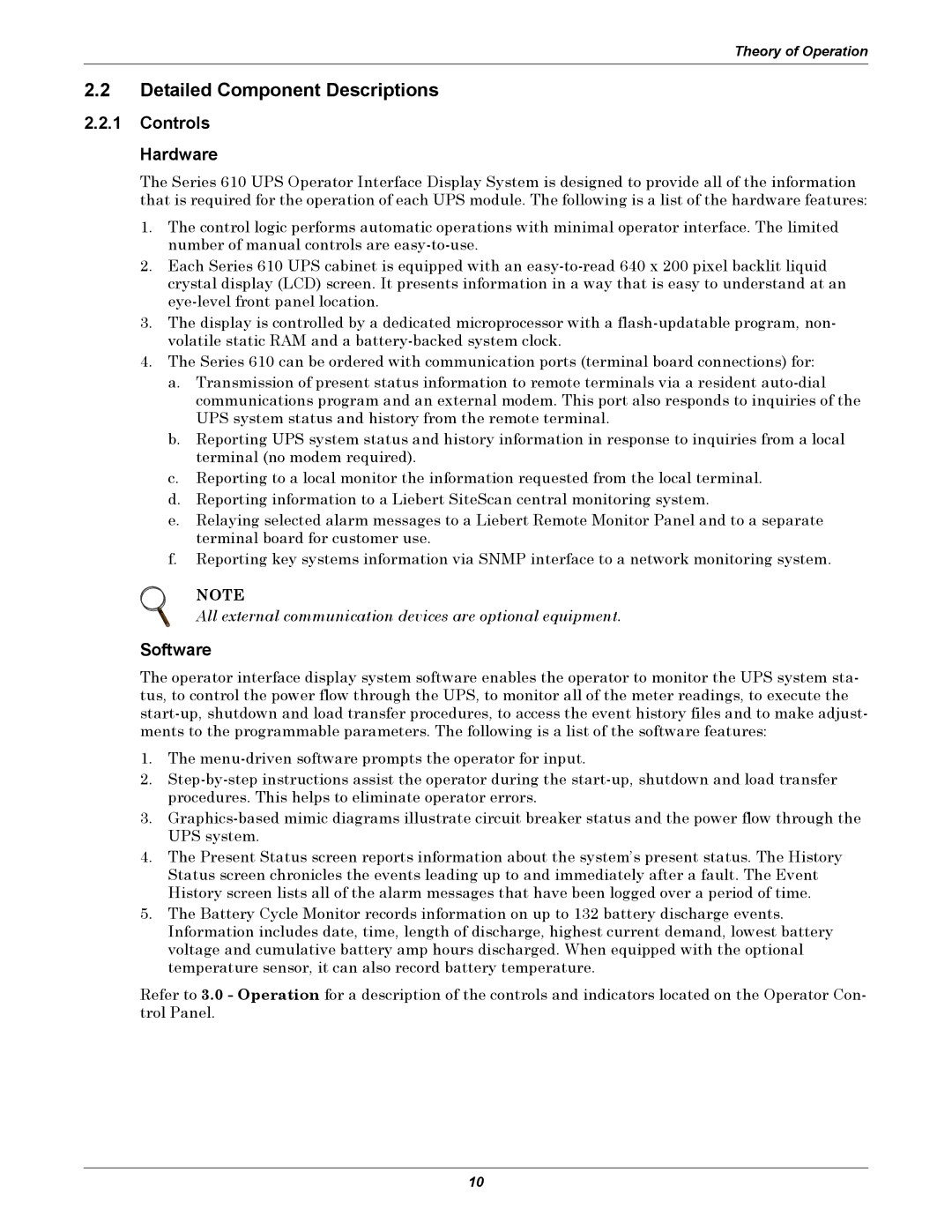 Liebert 610 manual Detailed Component Descriptions, Controls Hardware, Software 