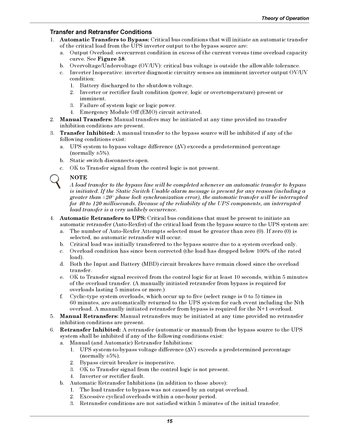 Liebert 610 manual Transfer and Retransfer Conditions 