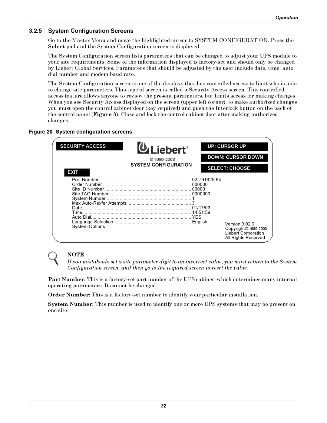 Liebert 610 manual System Configuration Screens, System configuration screens 