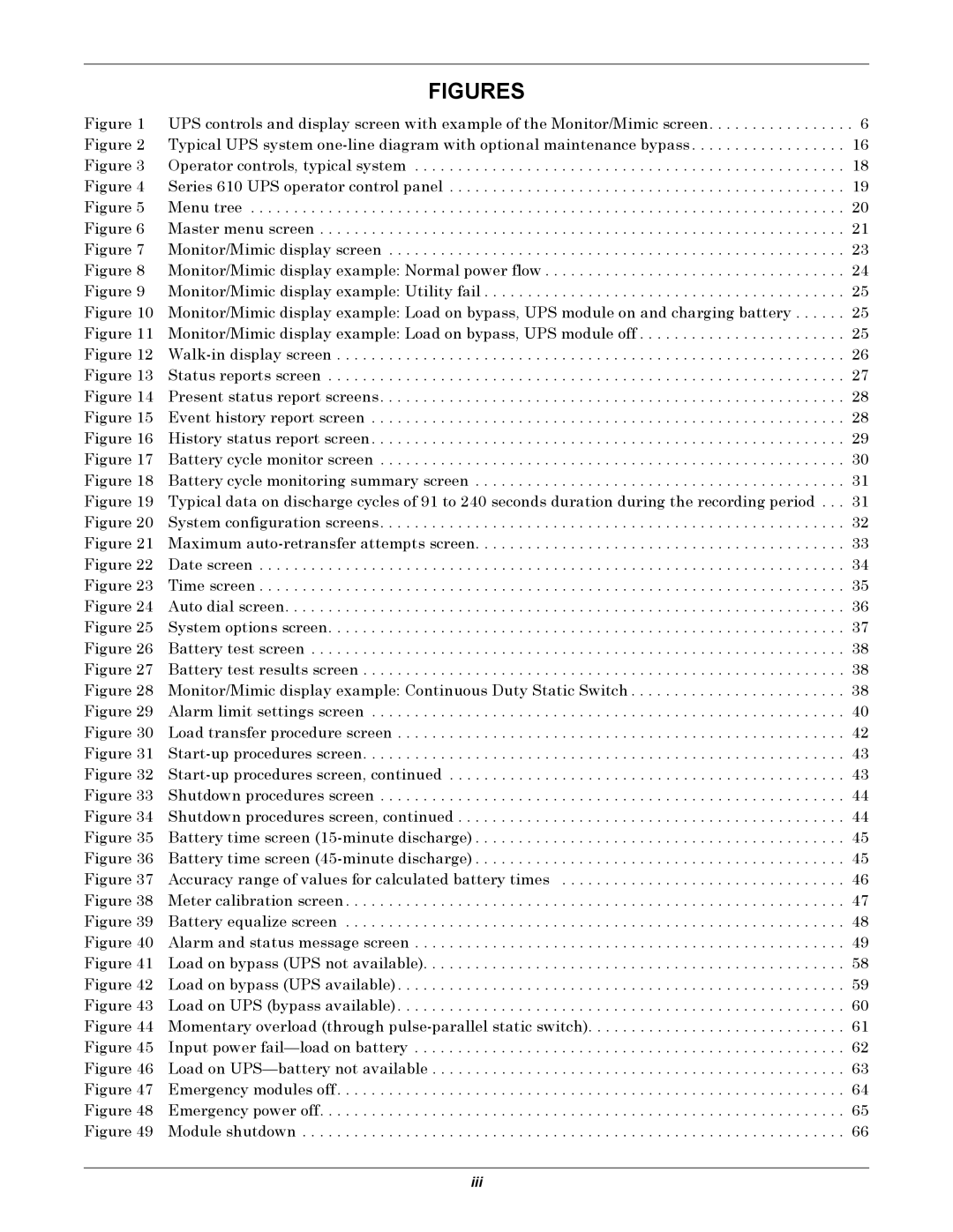 Liebert 610 manual Figures 