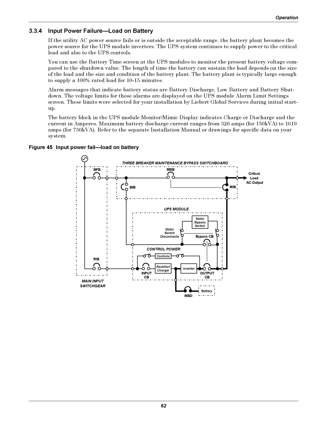 Liebert 610 manual Input Power Failure-Load on Battery, Input power fail-load on battery 