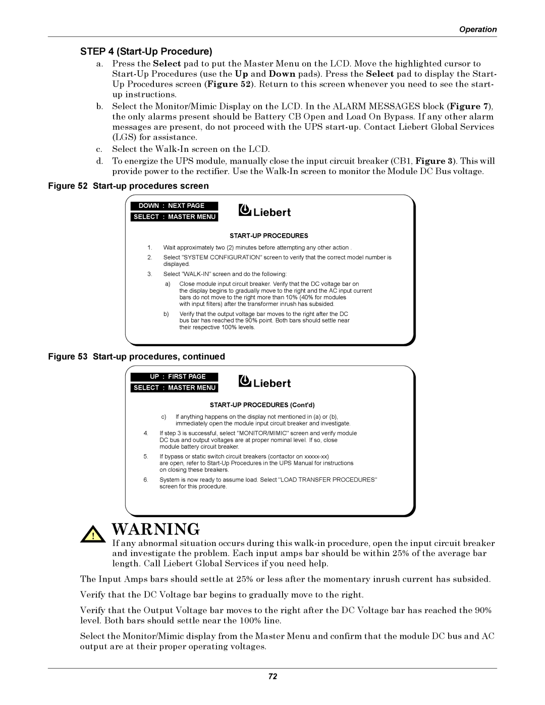 Liebert 610 manual Start-up procedures 