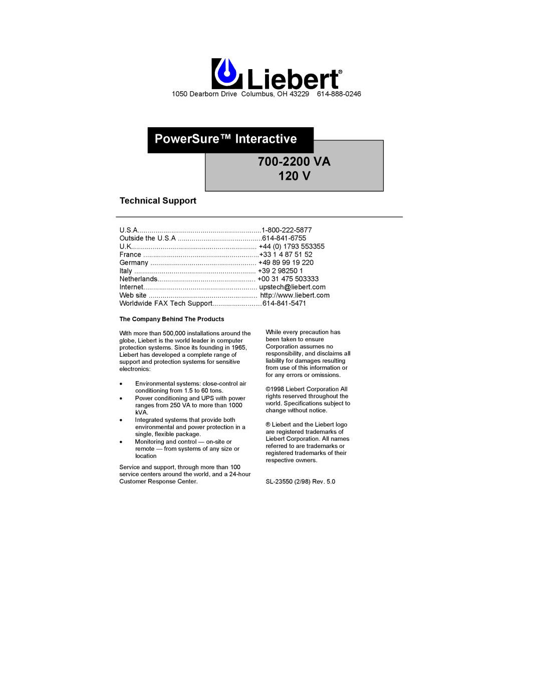 Liebert 700-2200 VA user manual 