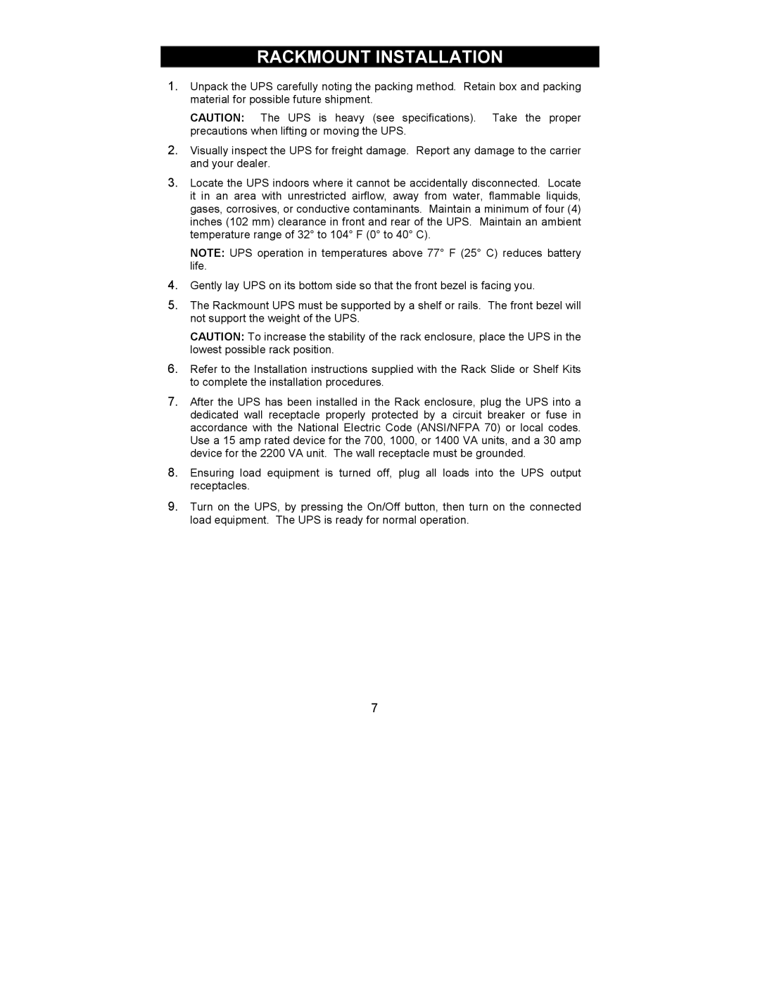 Liebert 700-2200 VA user manual Rackmount Installation 