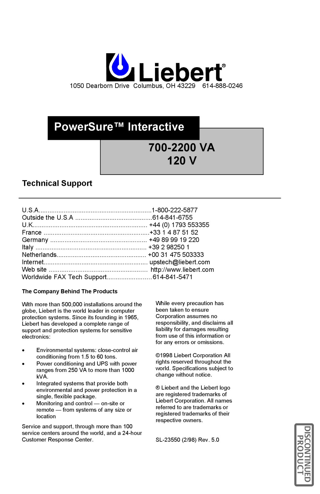 Liebert 700-2200 VA user manual 