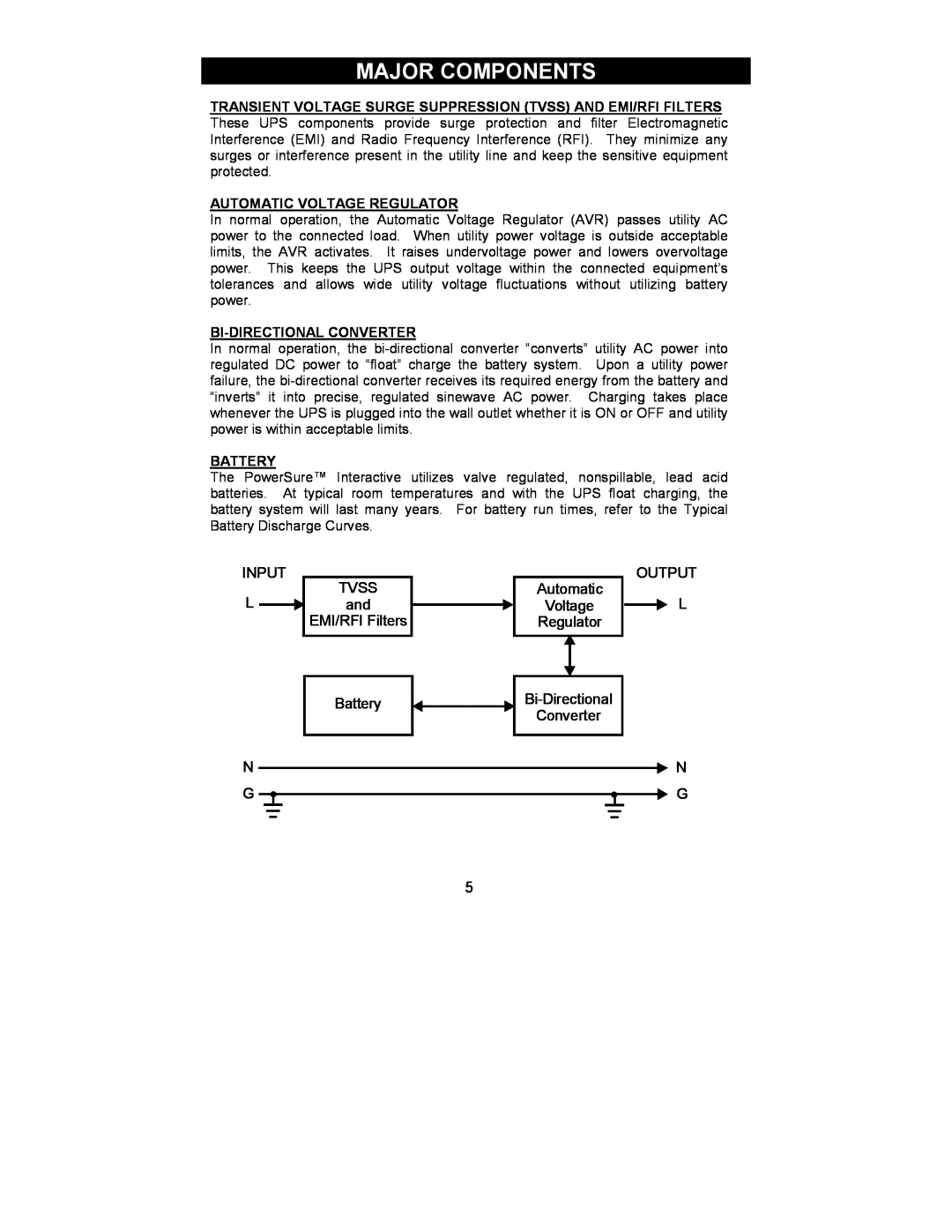 Liebert 700-2200 VA user manual Major Components, Automatic Voltage Regulator, Bi-Directional Converter, Battery 