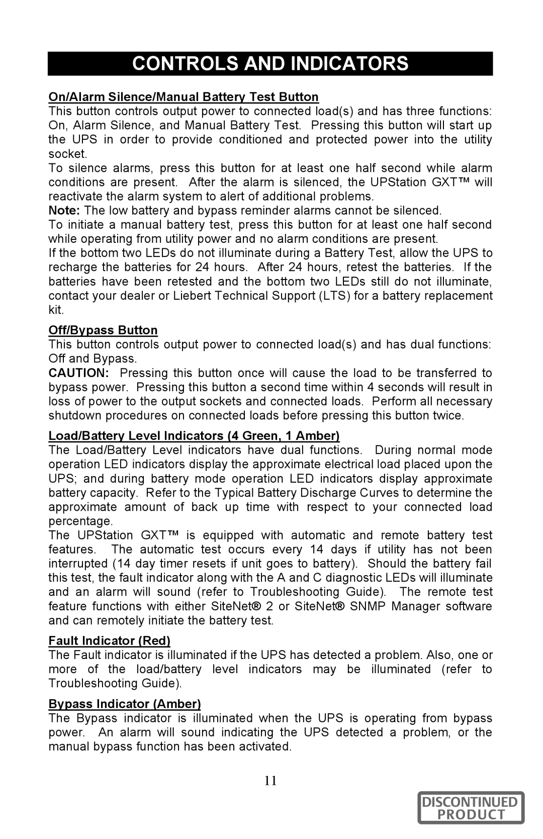 Liebert 700-3000 VA user manual Controls and Indicators, On/Alarm Silence/Manual Battery Test Button 