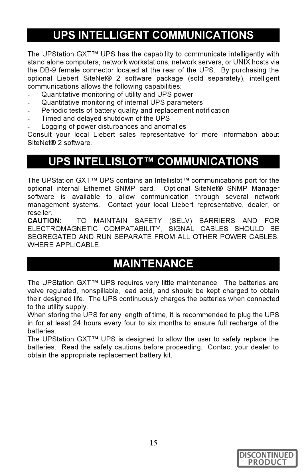 Liebert 700-3000 VA user manual UPS Intelligent Communications, UPS Intellislot Communications, Maintenance 