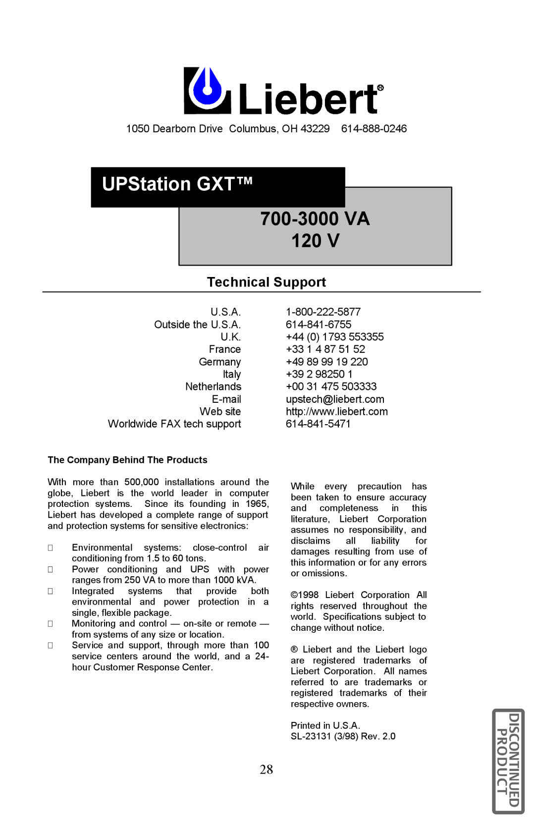 Liebert user manual 700-3000 VA 120 