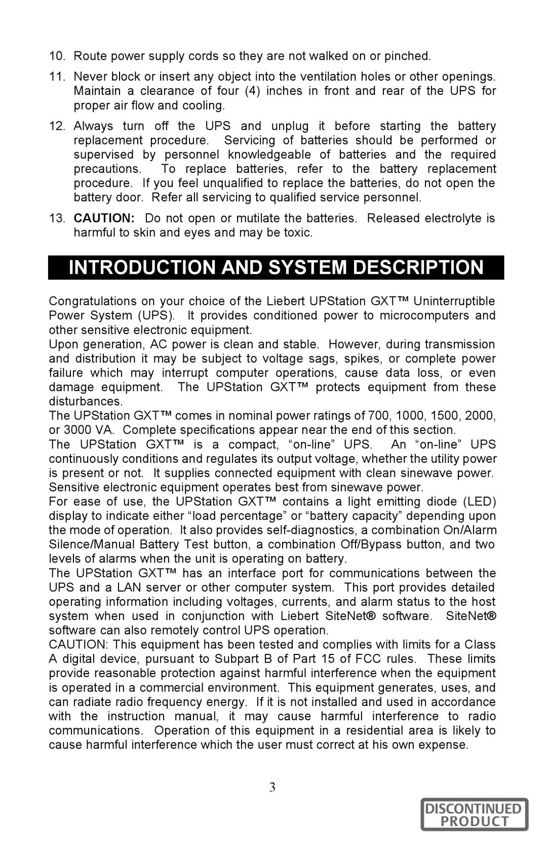 Liebert 700-3000 VA user manual Introduction and System Description 