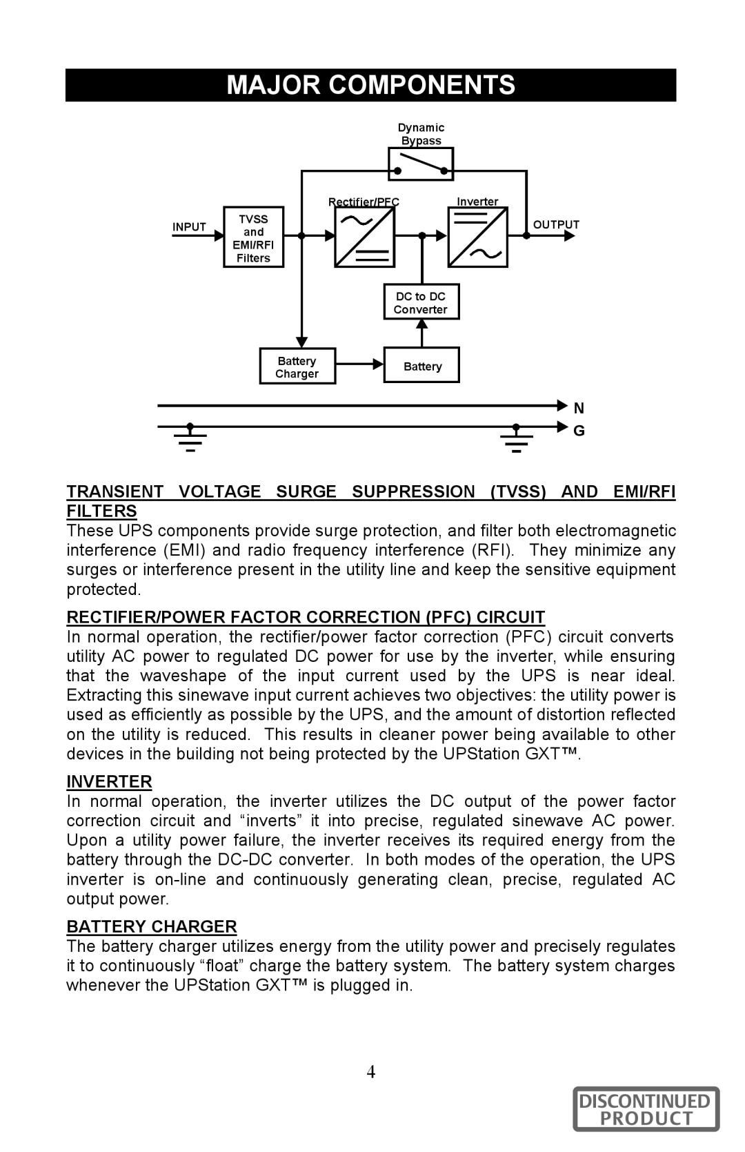 Liebert 700-3000 VA user manual Major Components, RECTIFIER/POWER Factor Correction PFC Circuit, Inverter, Battery Charger 