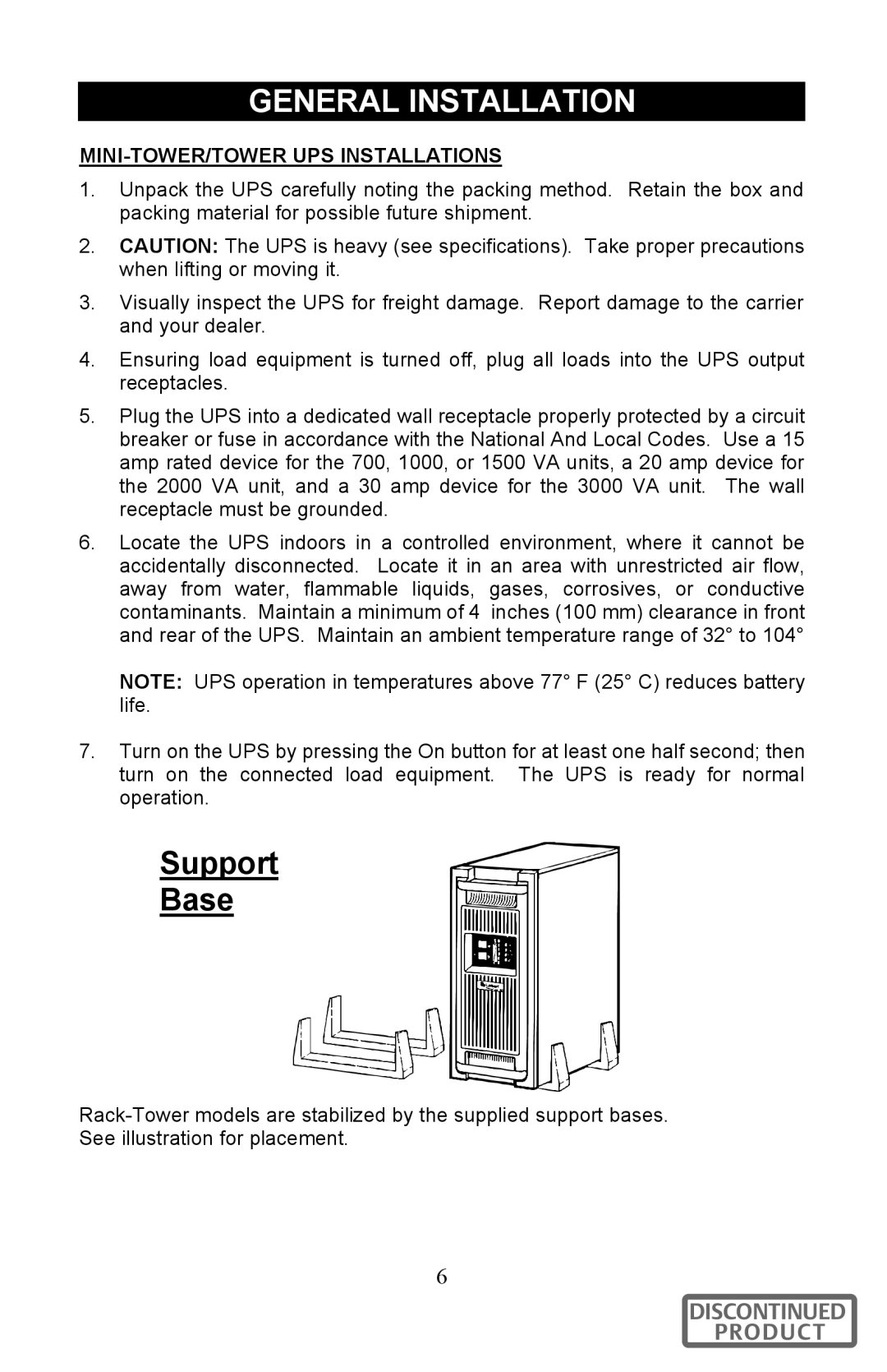 Liebert 700-3000 VA user manual General Installation, MINI-TOWER/TOWER UPS Installations 