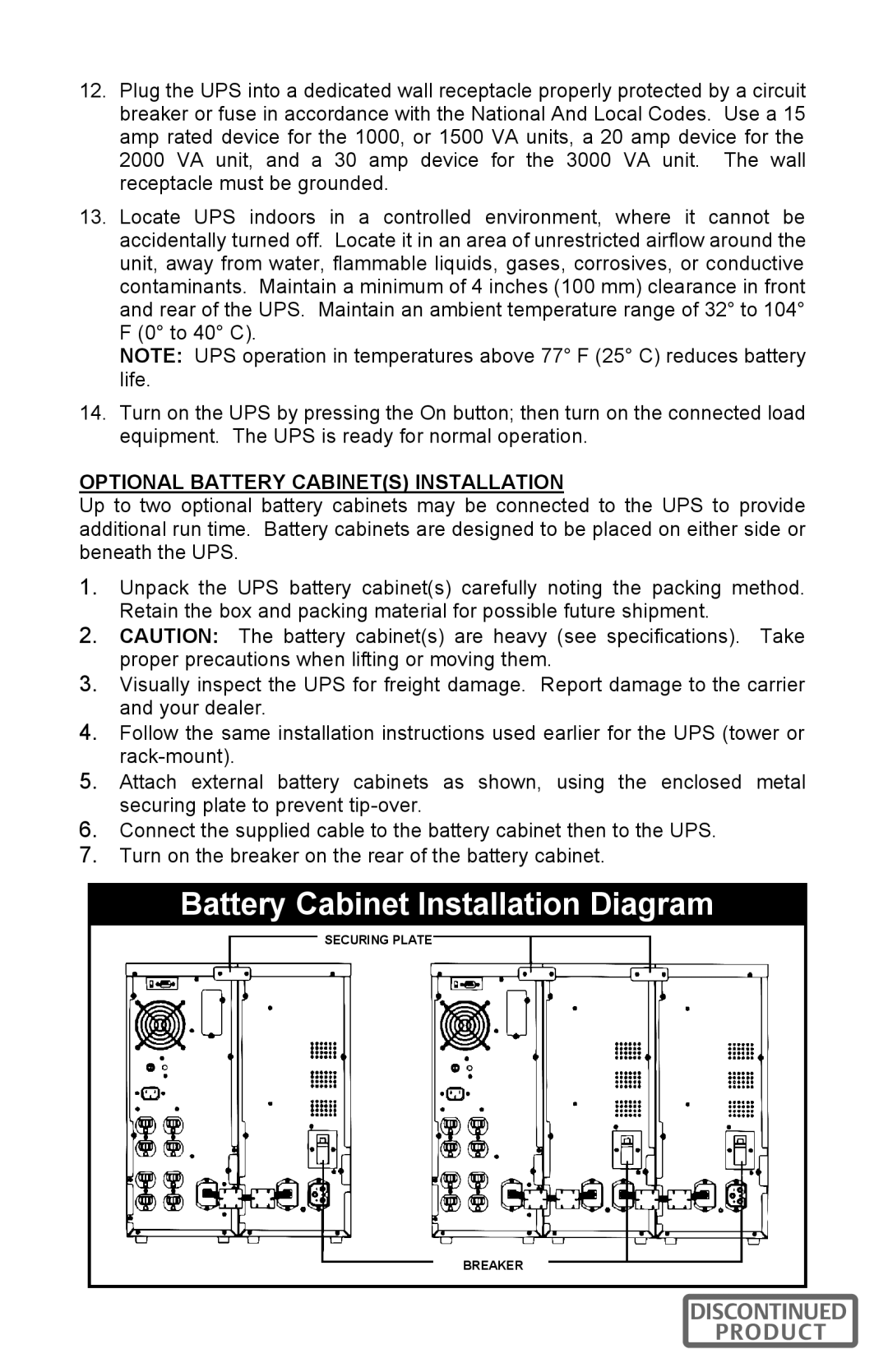 Liebert 700-3000 VA user manual Battery Cabinet Installation Diagram, Optional Battery Cabinets Installation 