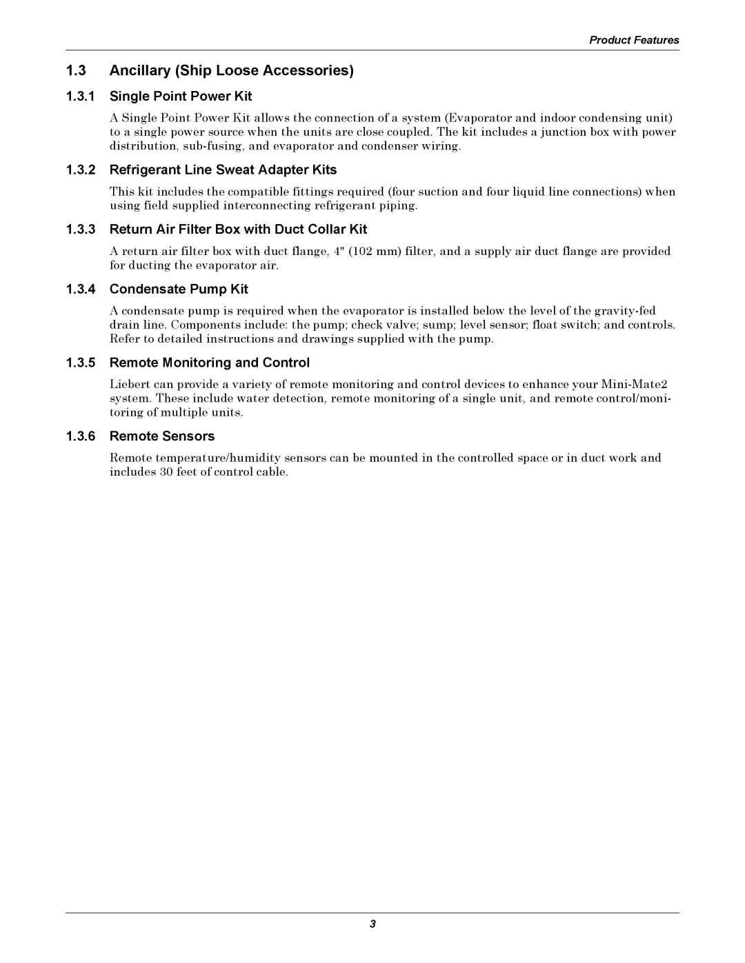 Liebert 50 & 60Hz, 8 Tons user manual Ancillary Ship Loose Accessories 