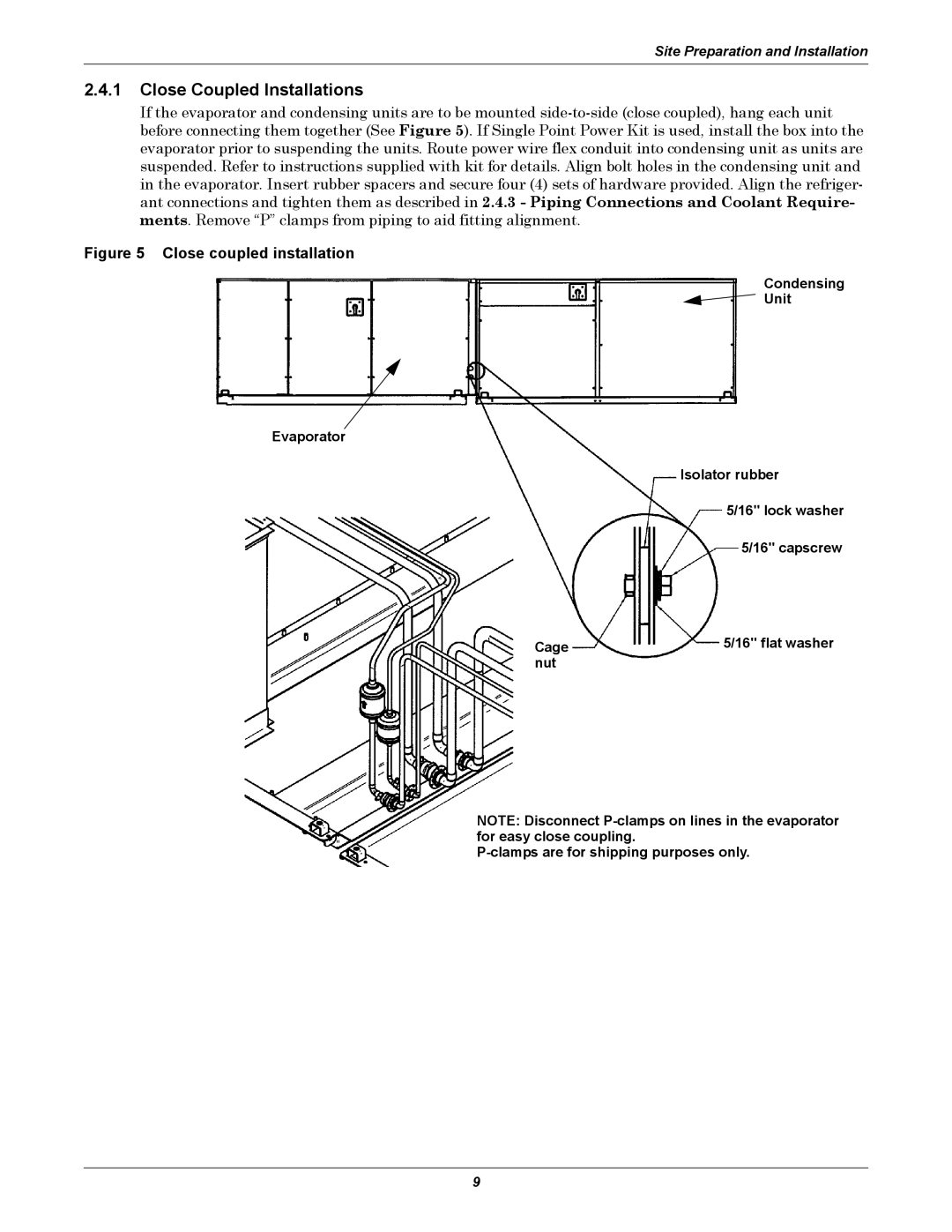 Liebert 50 & 60Hz, 8 Tons user manual Close Coupled Installations, Nut Clamps are for shipping purposes only 