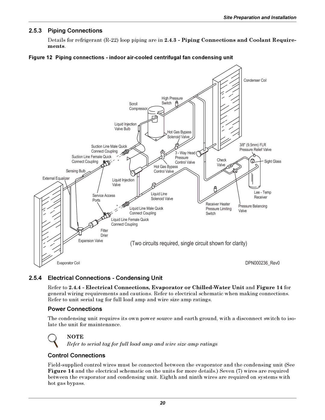 Liebert 8 Tons, 50 & 60Hz user manual Piping Connections, Electrical Connections Condensing Unit, Control Connections 