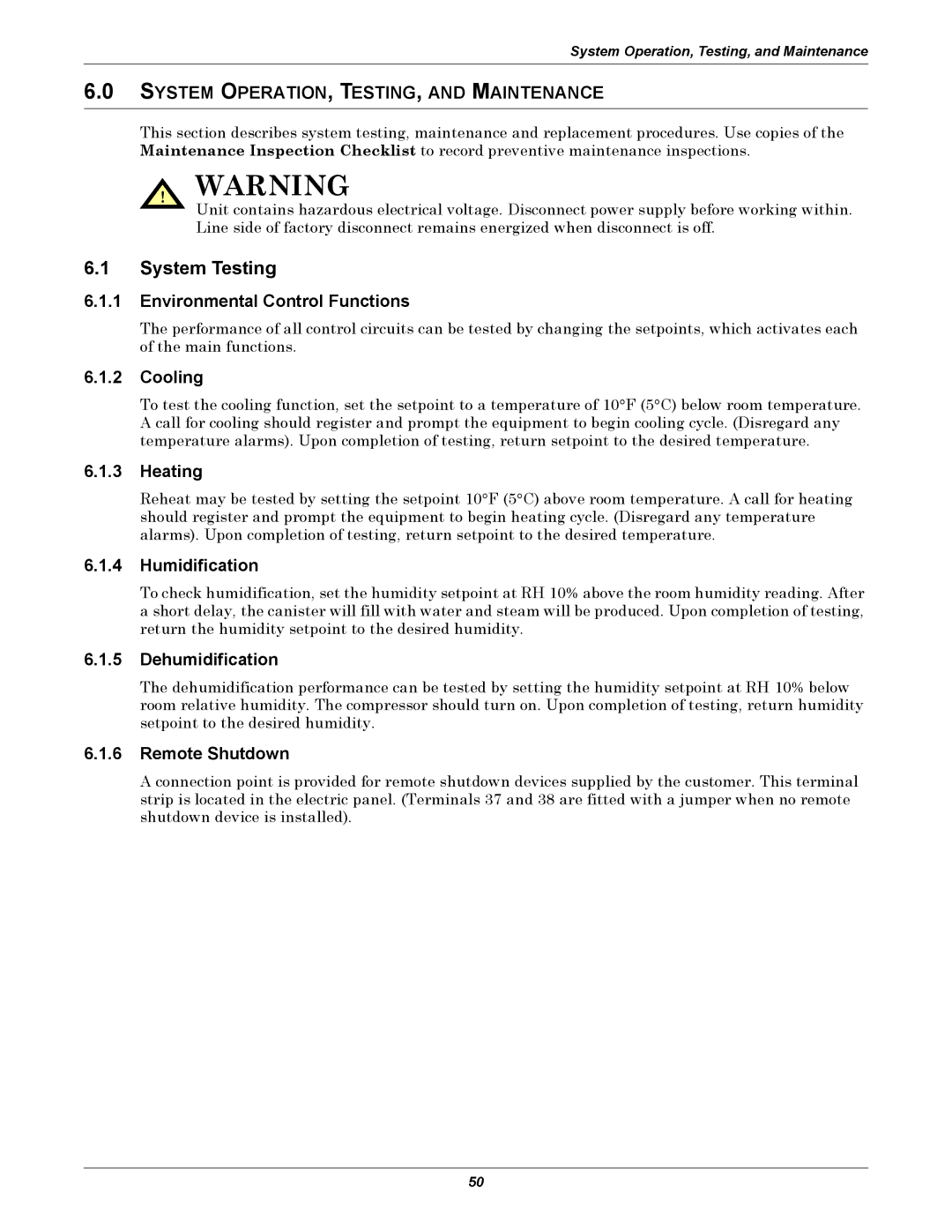 Liebert 8 Tons, 50 & 60Hz user manual System Testing 