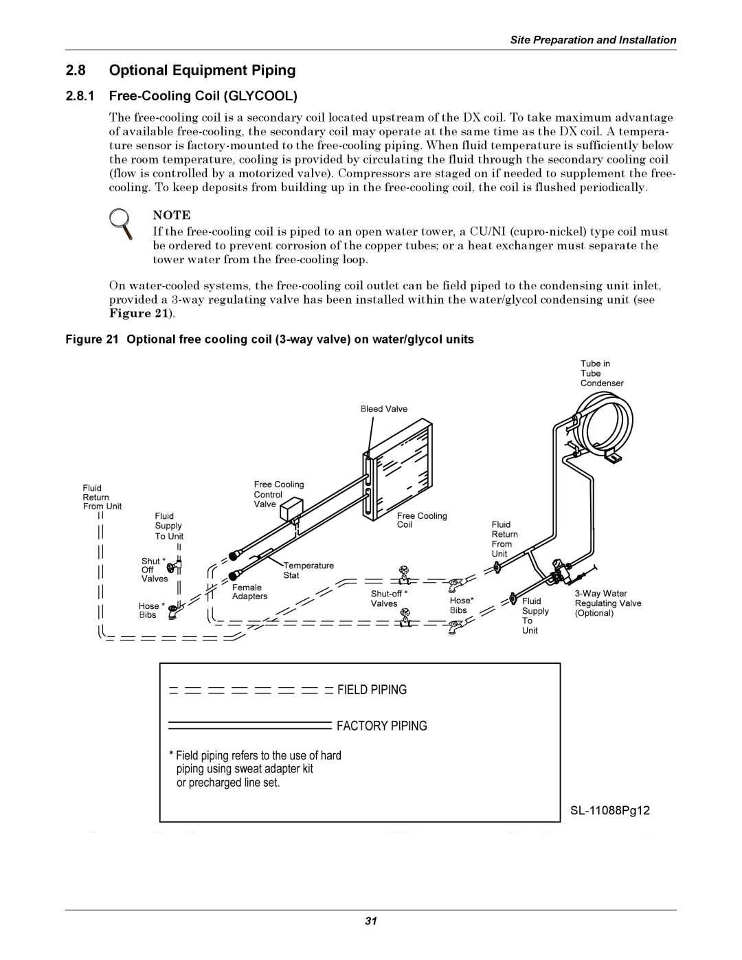 Liebert 50 & 60Hz, 8 Tons user manual 2.8Optional Equipment Piping, 2.8.1Free-CoolingCoil GLYCOOL 