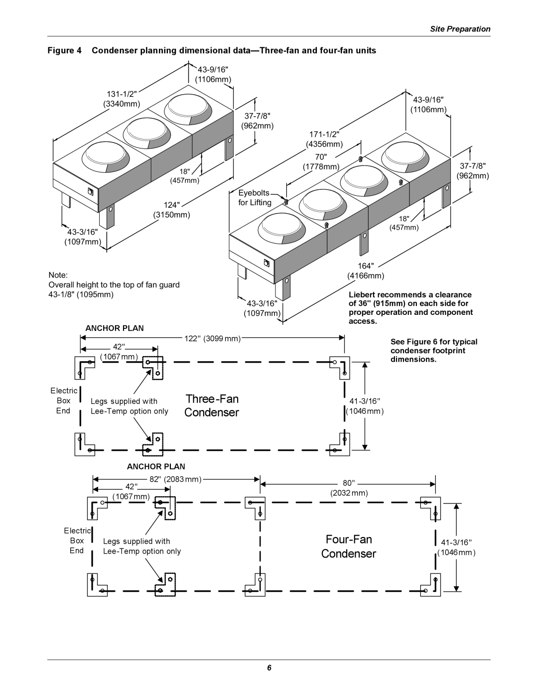 Liebert 1010, 205 251, 104 165, 308 415, 510 616 830 manual Four-Fan41-3/16 Condenser 1046mm 
