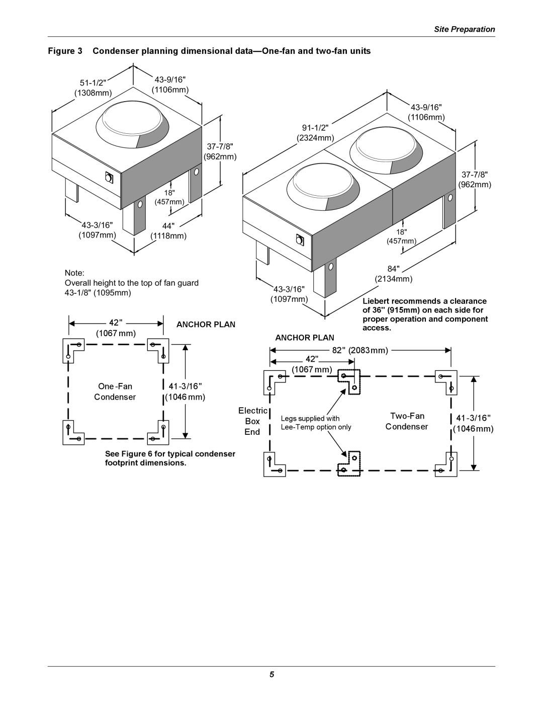 Liebert 308 415, 205 251, 104 165, 1010, 510 616 830 manual 1067 mm, See for typical condenser footprint dimensions 