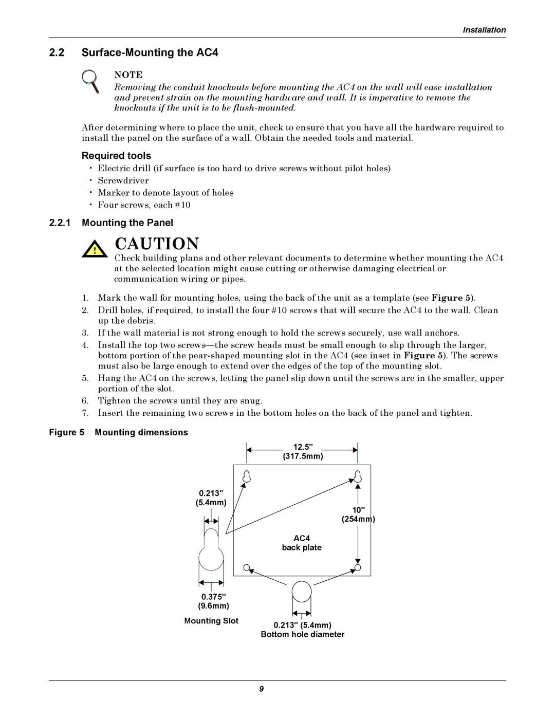 Liebert user manual Surface-Mounting the AC4, Required tools, Mounting the Panel 