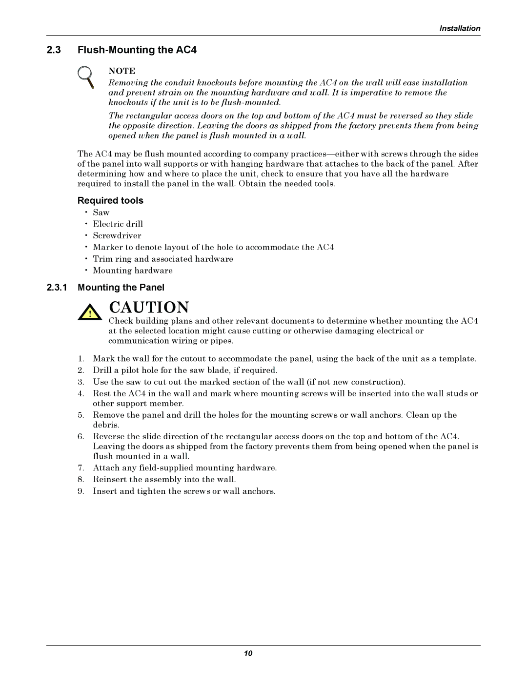 Liebert user manual Flush-Mounting the AC4 