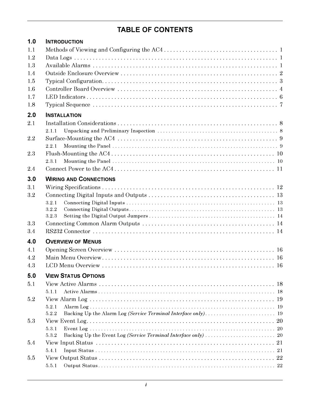 Liebert AC4 user manual Table of Contents 