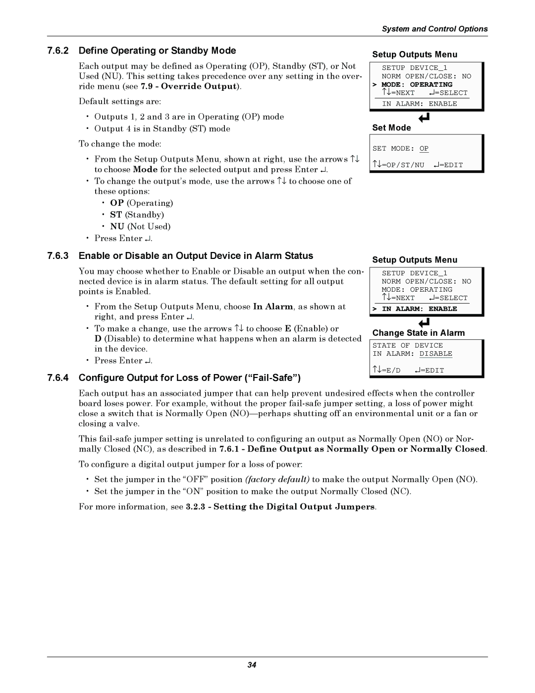 Liebert AC4 user manual Define Operating or Standby Mode, Enable or Disable an Output Device in Alarm Status, Set Mode 