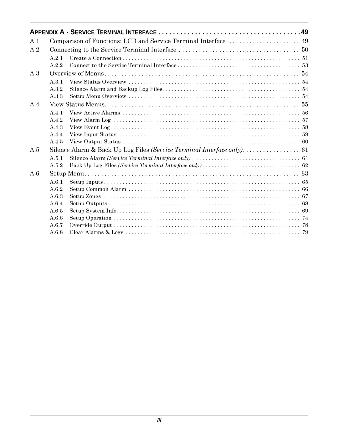 Liebert AC4 user manual Appendix a Service Terminal Interface, Setup Menu 