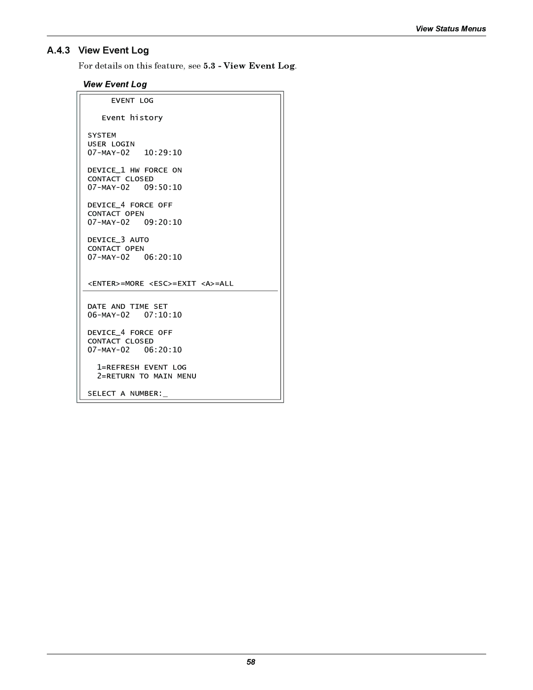 Liebert AC4 user manual View Event Log 