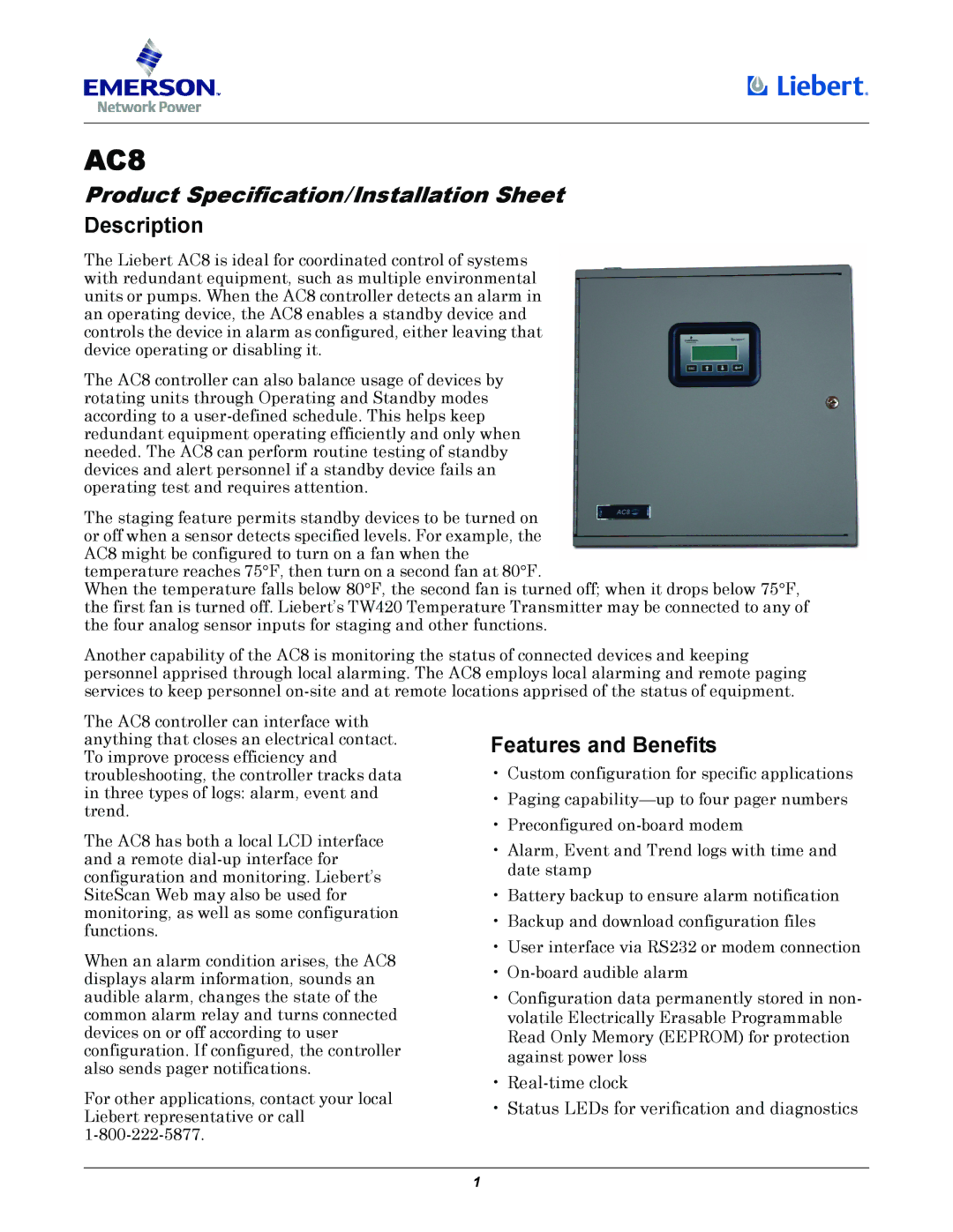 Liebert AC8 manual Description, Features and Benefits 