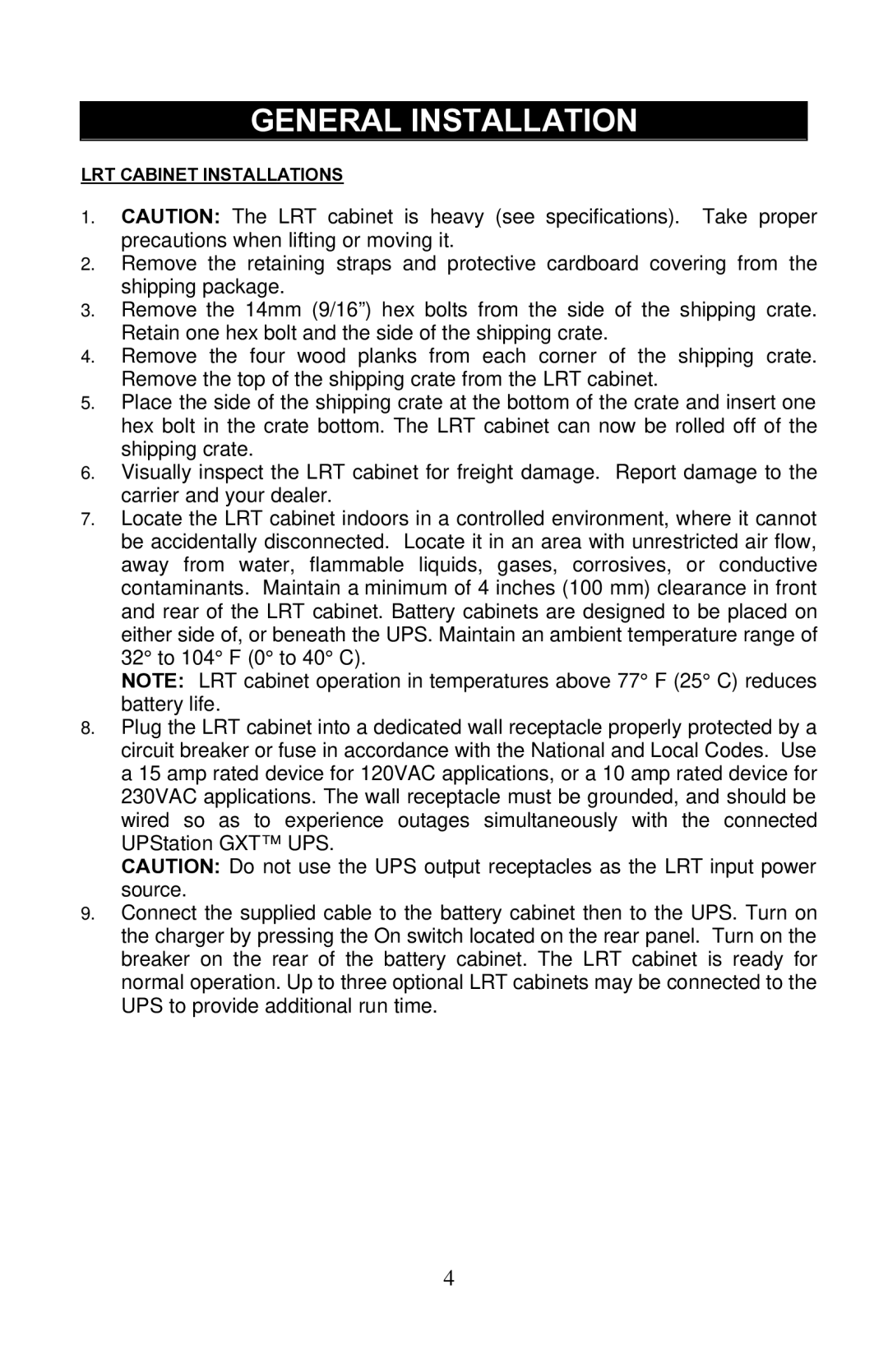 Liebert Battery Cabinet user manual General Installation 