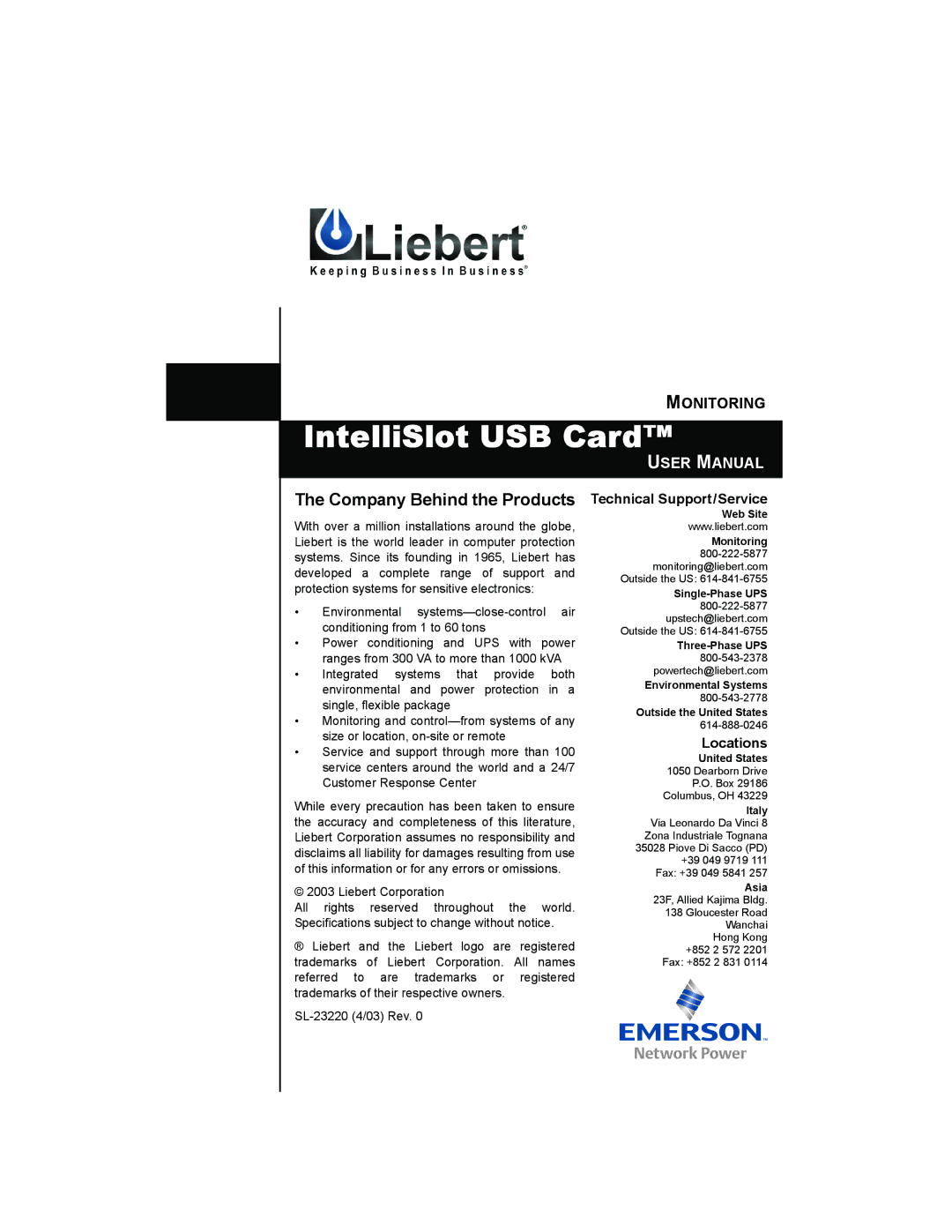 Liebert Computer Drive user manual Company Behind the Products 