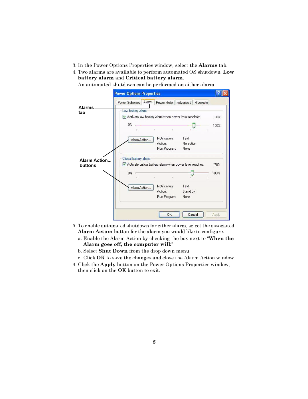 Liebert Computer Drive user manual Alarms tab Alarm Action Buttons 