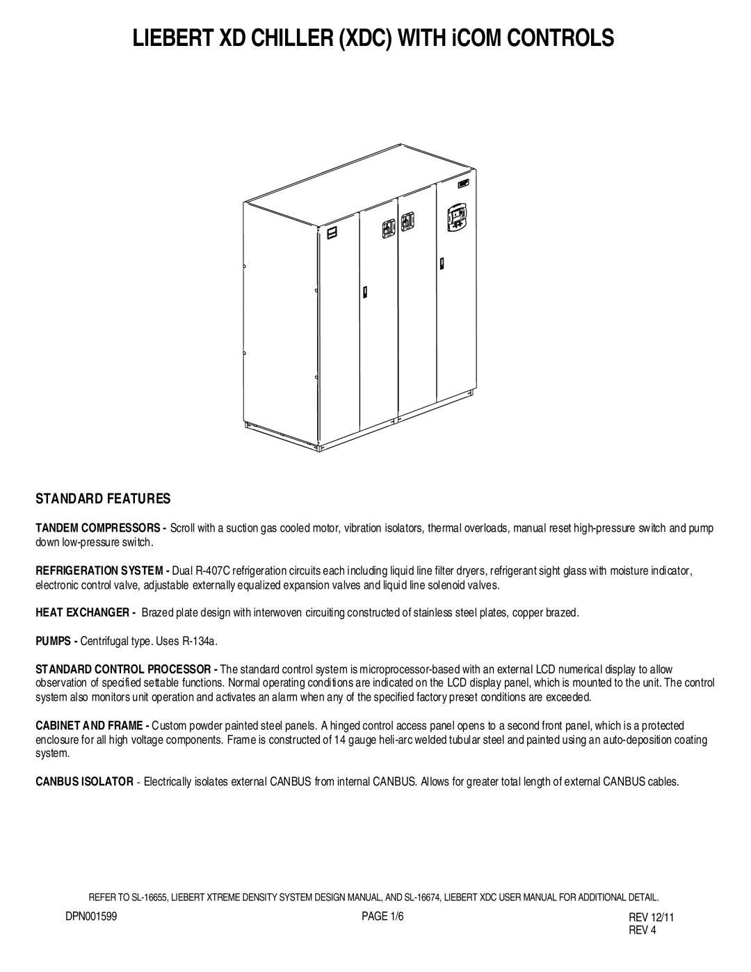 Liebert DPN001599 REV 12/11 user manual Liebert XD Chiller XDC with iCOM Controls 