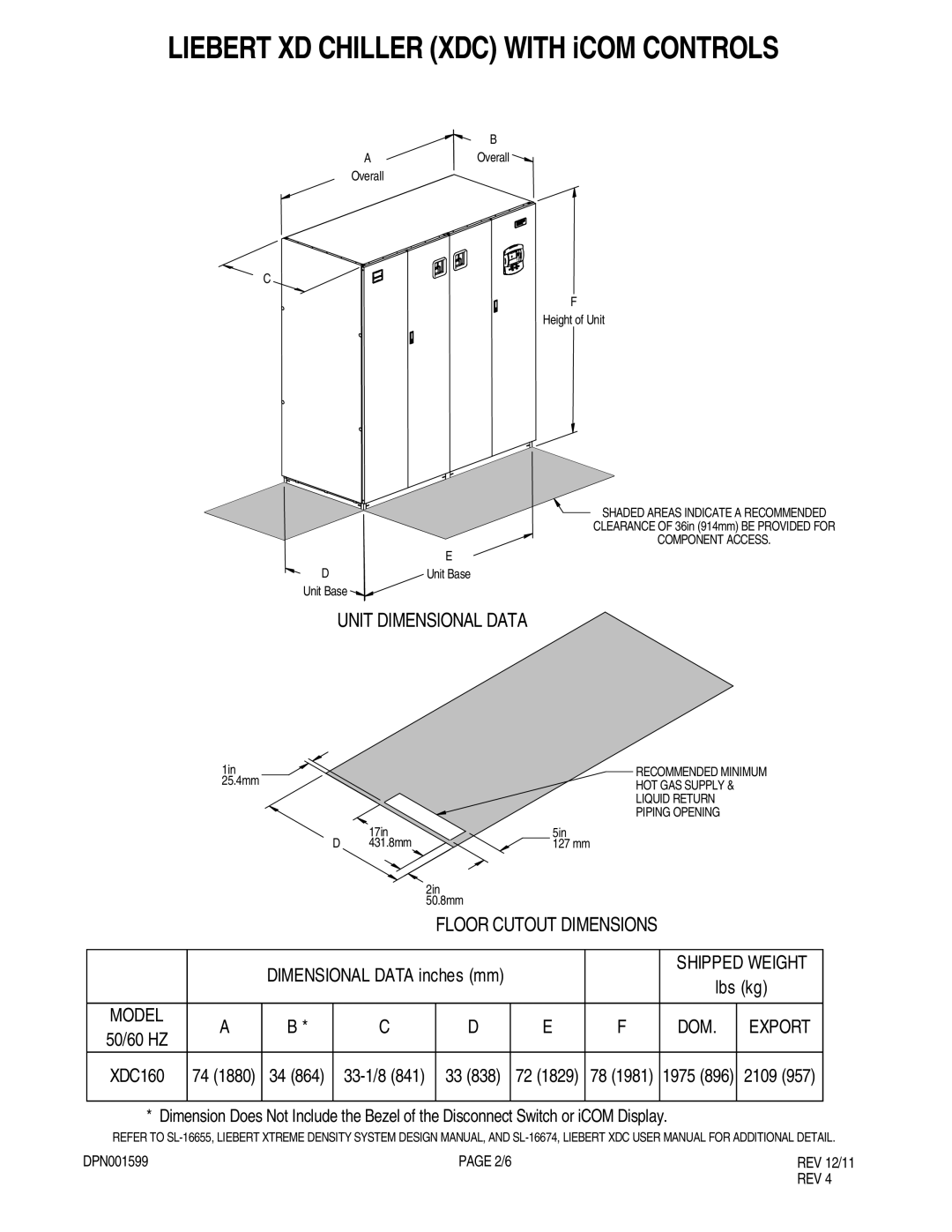 Liebert DPN001599 REV 12/11 user manual Component Access, Recommended Minimum, Liquid Return Piping Opening 