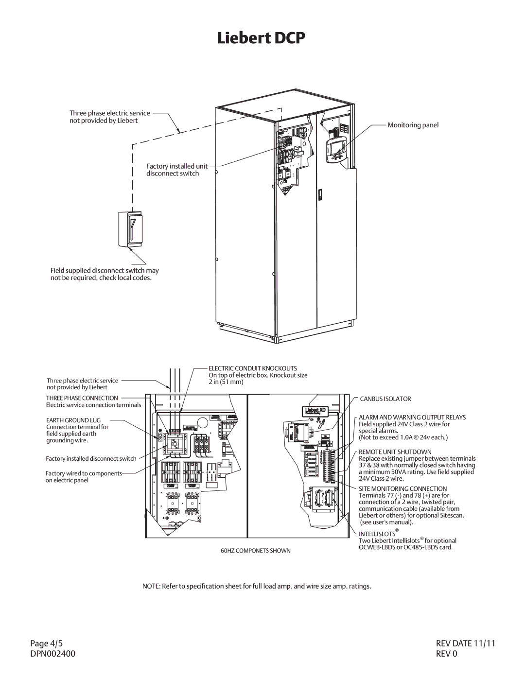 Liebert DPN002400 manual Three Phase Connection, Earth Ground LUG, Canbus Isolator, Remote Unit Shutdown, Intellislots 