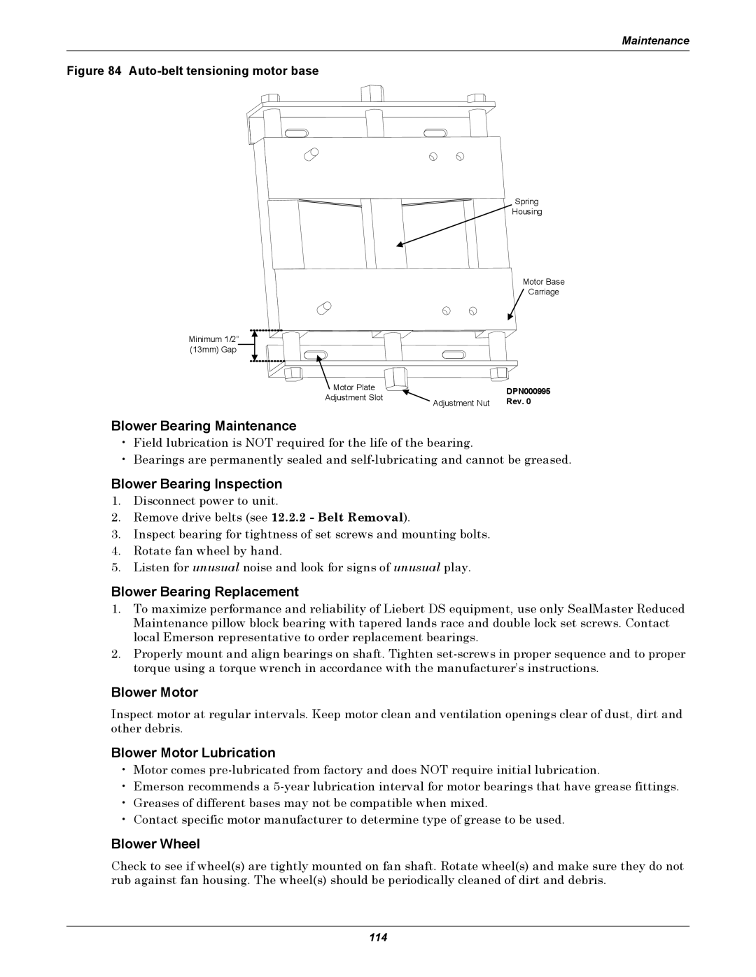 Liebert DS Blower Bearing Maintenance, Blower Bearing Inspection, Blower Bearing Replacement, Blower Motor, Blower Wheel 