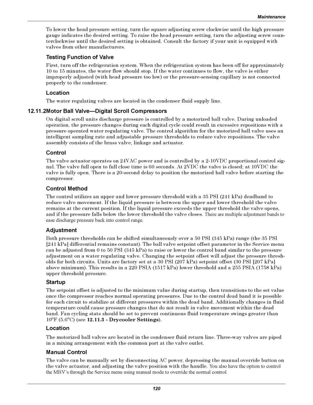 Liebert DS Testing Function of Valve, Location, 12.11.2Motor Ball Valve-Digital Scroll Compressors, Control, Adjustment 