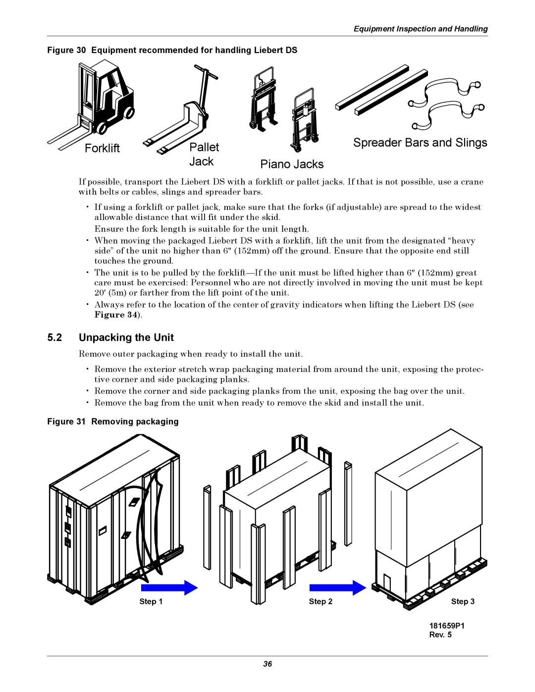 Liebert DS user manual Unpacking the Unit, P1 Rev 