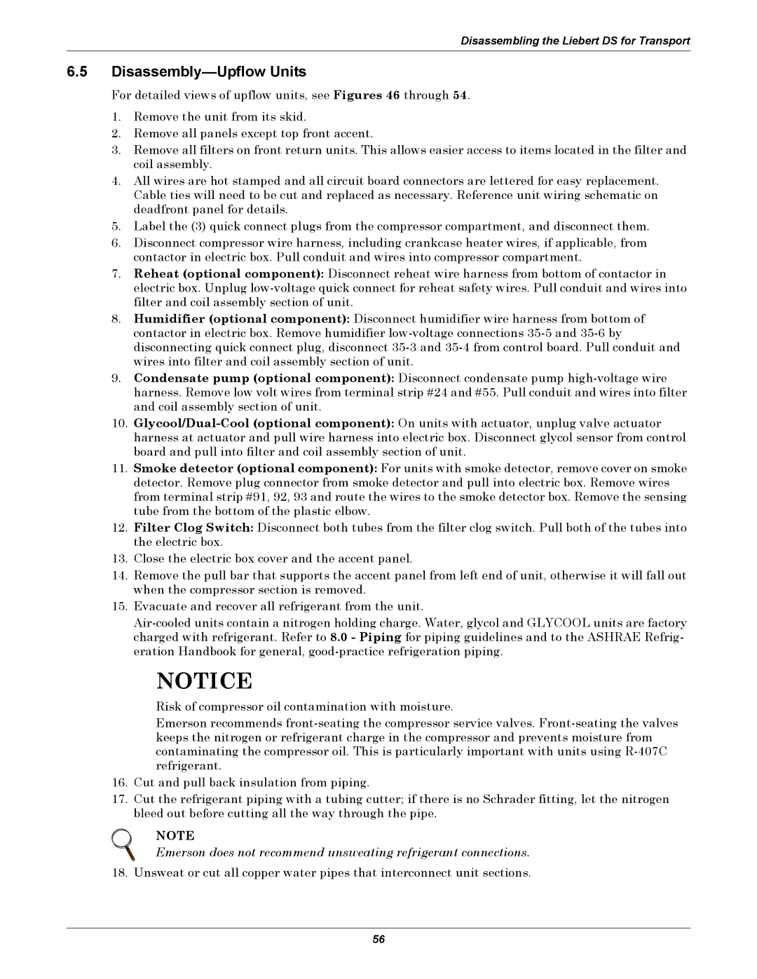 Liebert DS user manual Disassembly-Upflow Units 