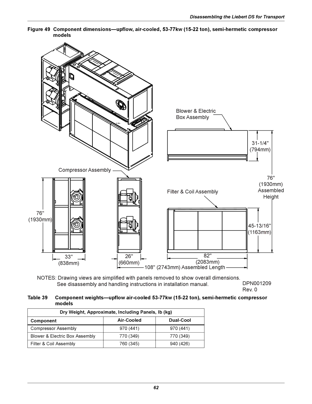 Liebert DS user manual 660mm 2083mm 108 2743mm Assembled Length 