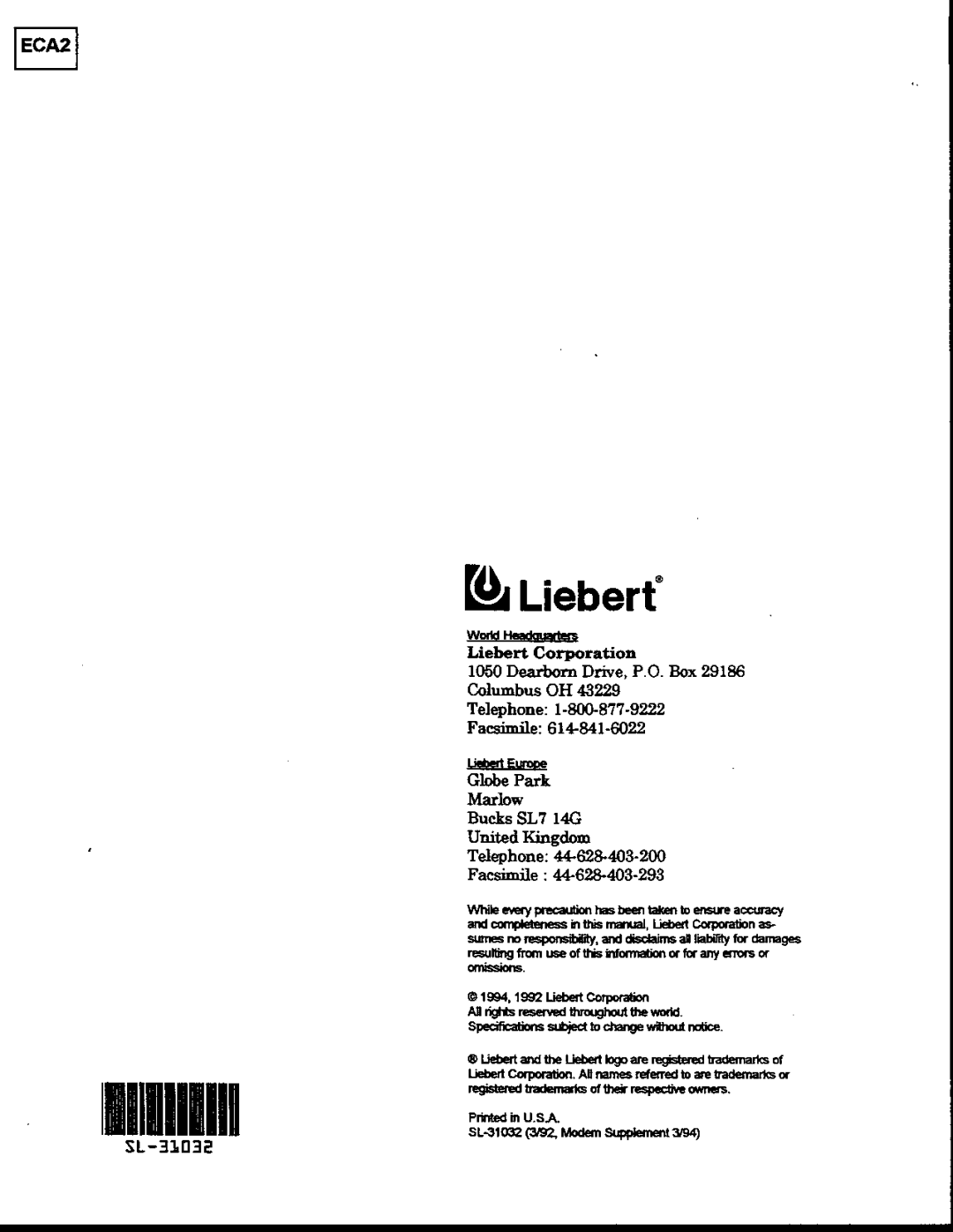 Liebert ECA2 manual 